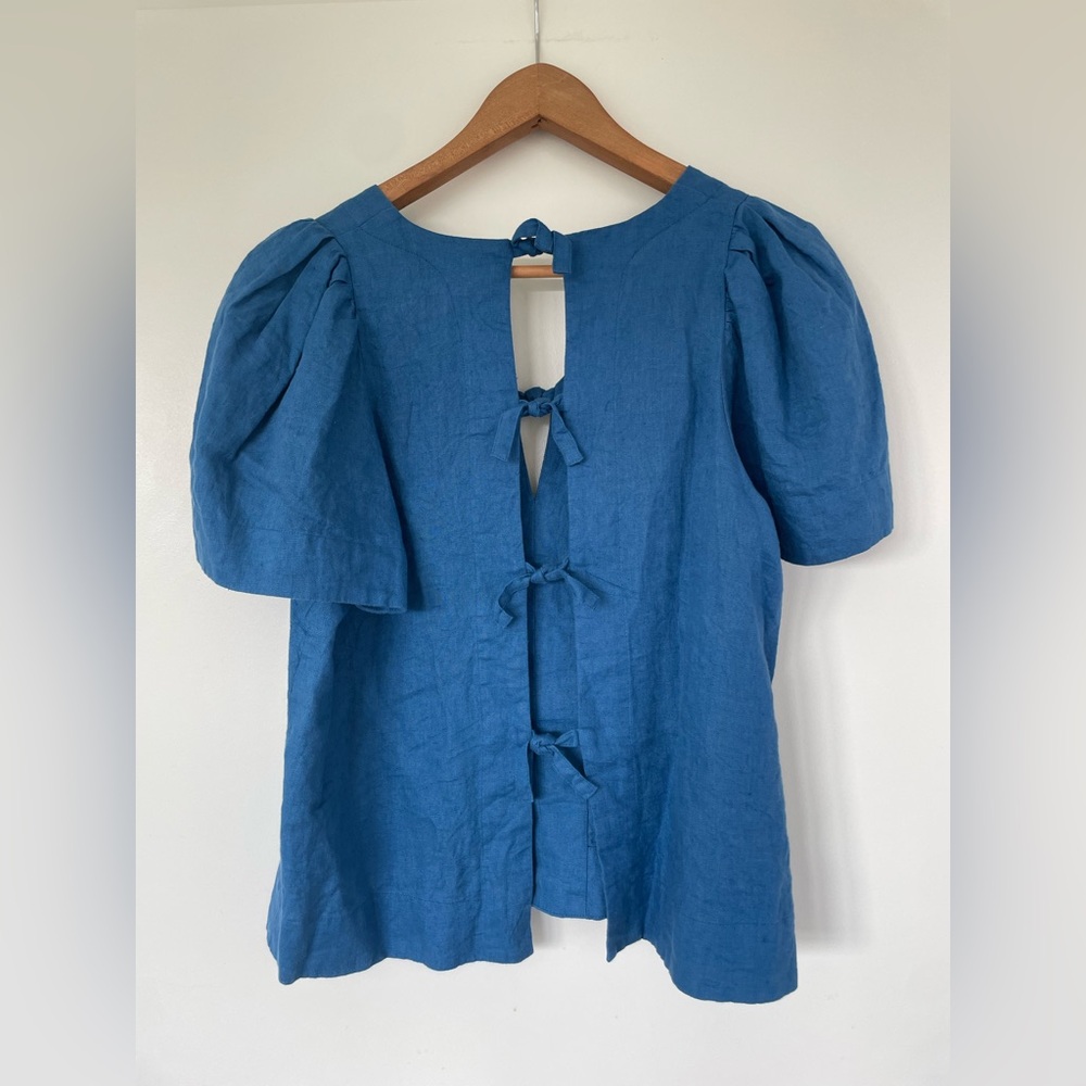 Sea Ny Linen Puff Sleeve Shirt with Bows, 8